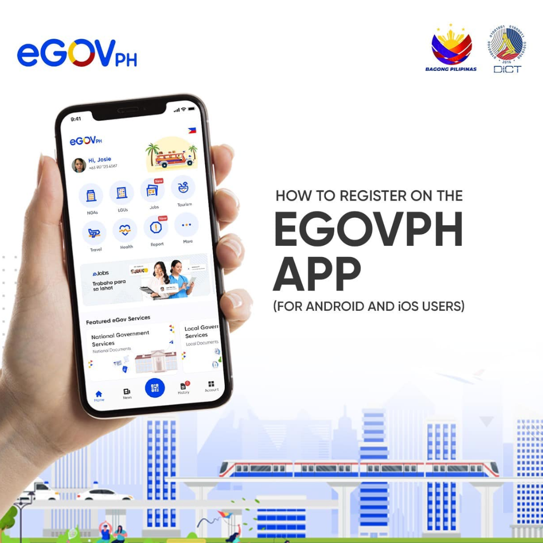 Mobile screen showing registration steps on the EGOV PH App, the official Philippine government digital service platform.